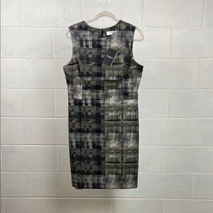 NWT MM. Lafleur Shirley Scratched Plaid Sleeveless‎ Sheath Midi Dress Size 16